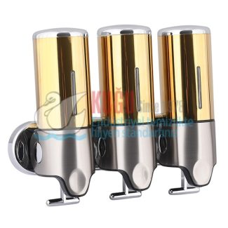 Gold Altın Renk Üçlü 1500 Ml 304 S.S. Paslanmaz Çelik Üstten Doldurmalı Hazneli Sıvı Sabun Şampuan Duş Jeli Dispenser Aparatı